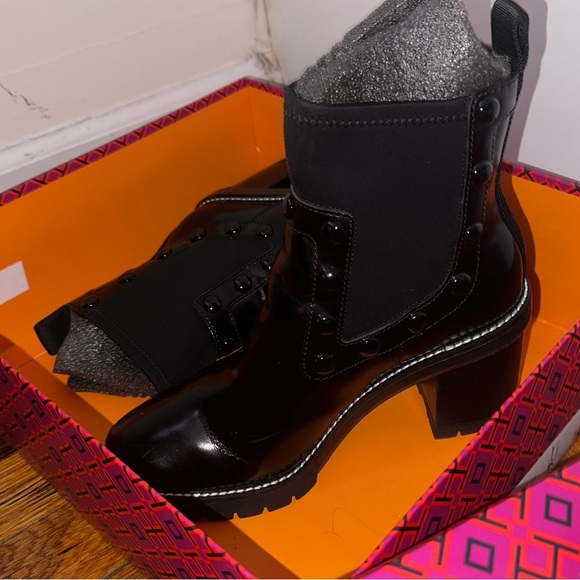 TORY BURCH STUD BOOTIES. Black Leather and Neoprene - Picture 2 of 6
